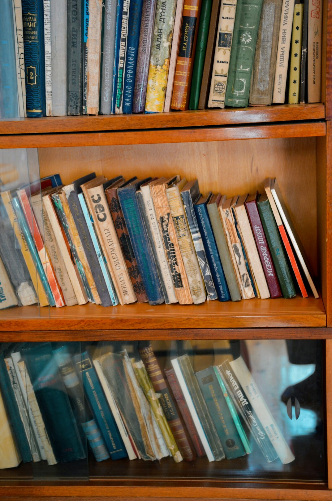 vintage library shelves