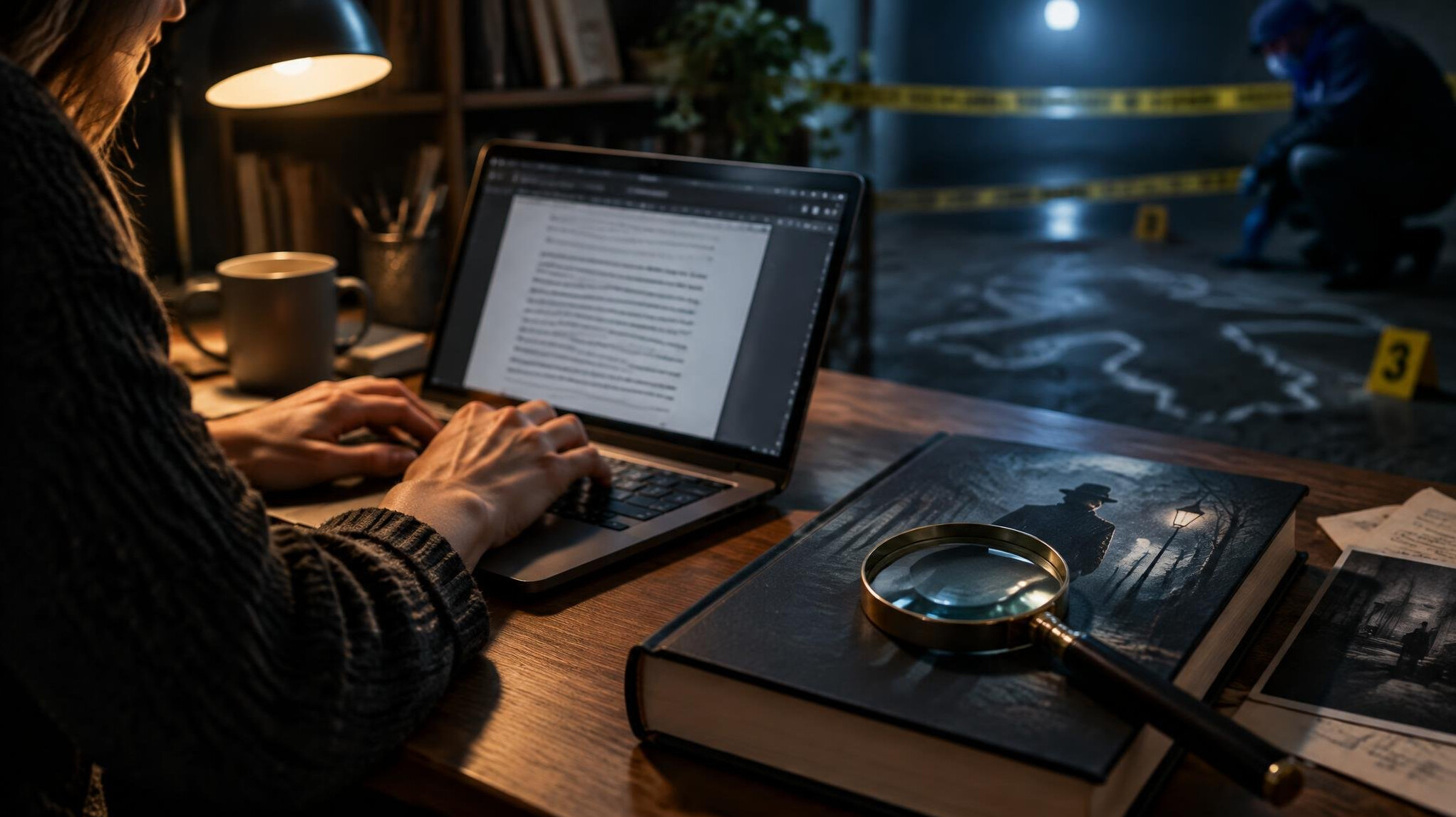 writer typing on laptop