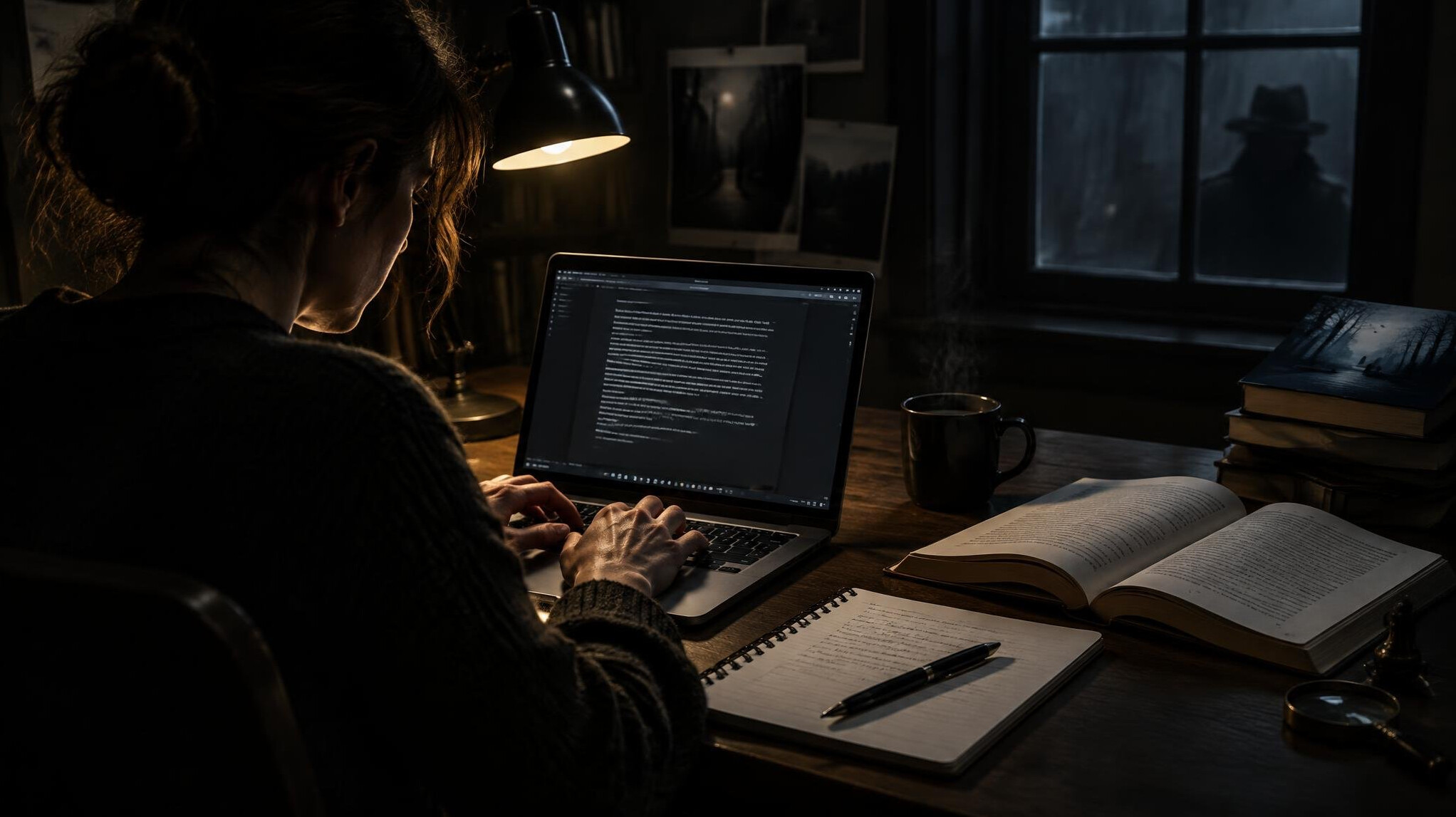 writer at desk with notebook