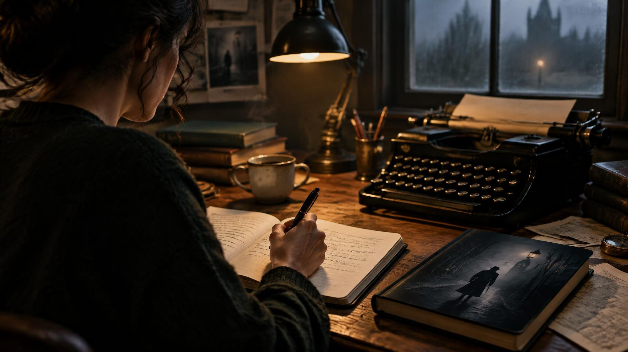 writer at desk with notebook